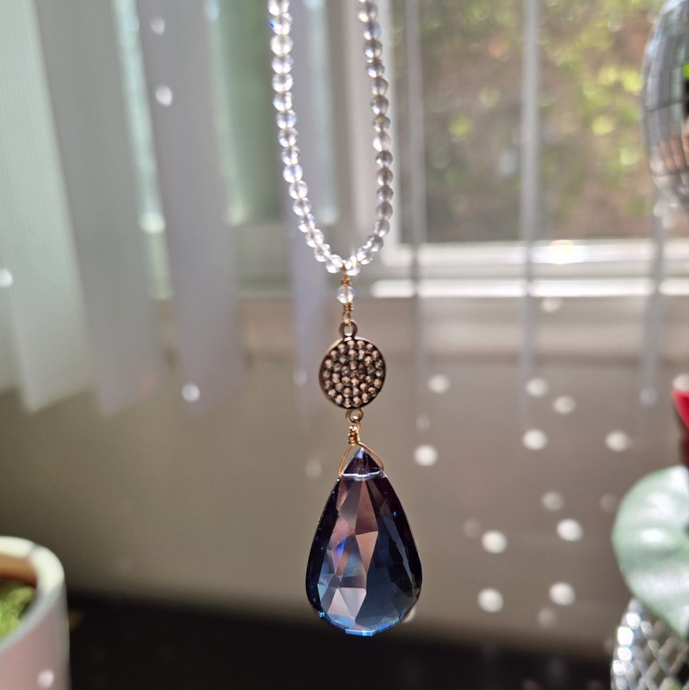 Bridgerton London Blue Quartz Teardrop Pendant Gold Filled Necklace